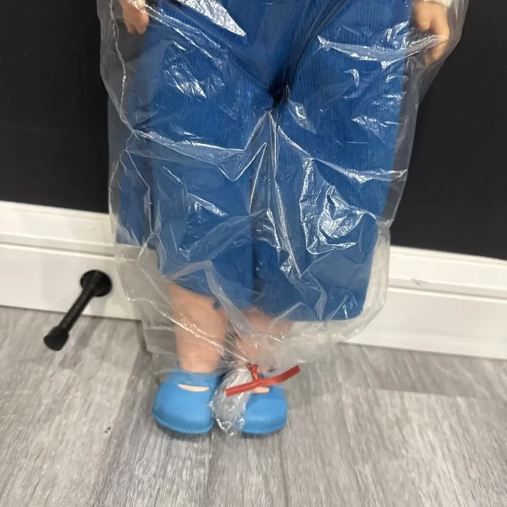 Vintage 19” Hard Plastic Blonde Girl Blue Jumper Overall Outfit *